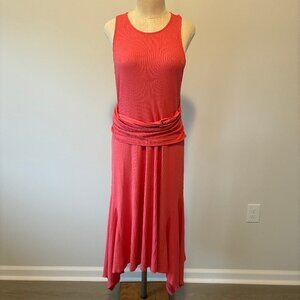 By Anthropologie Ribbed Kingsolver Midi Ribbed Asymmetrical Coral Dress